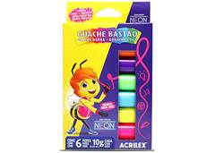 TINTA GUACHE BASTAO 10G ACRILEX C/6 NEON