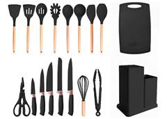 JOGO UT.COZINHA SILICONE C/18 PCS PRETO