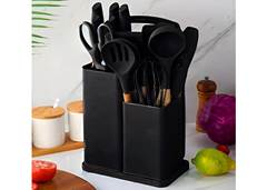 JOGO UT.COZINHA SILICONE C/18 PCS PRETO