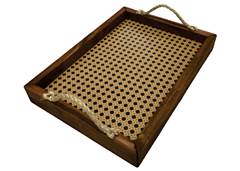 BANDEJA CAFE RUSTICA RATAN 31CM C/ALCA
