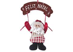 PAPAI NOEL TECIDO PENDURA PLACA 32CM EST
