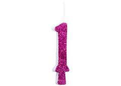 VELA ANIVERSARIO N°1 GLITTER PINK C/1