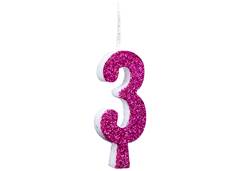VELA ANIVERSARIO N°3 GLITTER PINK C/1