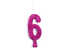 VELA ANIVERSARIO N°6 GLITTER PINK C/1