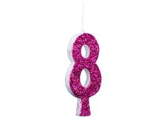 VELA ANIVERSARIO N°8 GLITTER PINK C/1