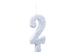 VELA ANIVERSARIO N°2 GLITTER PRATA C/1