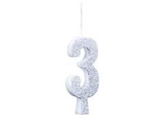 VELA ANIVERSARIO N°3 GLITTER PRATA C/1