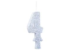 VELA ANIVERSARIO N°4 GLITTER PRATA C/1