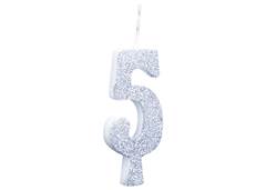 VELA ANIVERSARIO N°5 GLITTER PRATA C/1