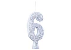 VELA ANIVERSARIO N°6 GLITTER PRATA C/1