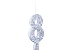 VELA ANIVERSARIO N°8 GLITTER PRATA C/1