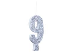 VELA ANIVERSARIO N°9 GLITTER PRATA C/1