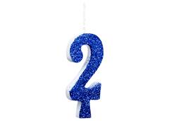 VELA ANIVERSARIO N°2 GLITTER AZUL C/1