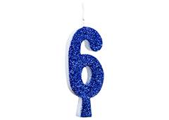 VELA ANIVERSARIO N°6 GLITTER AZUL C/1