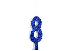 VELA ANIVERSARIO N°8 GLITTER AZUL C/1