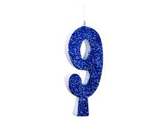 VELA ANIVERSARIO N°9 GLITTER AZUL C/1