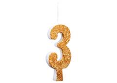 VELA ANIVERSARIO N°3 GLITTER DOURADA C/1