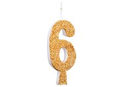 VELA ANIVERSARIO N°6 GLITTER DOURADA C/1