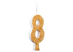 VELA ANIVERSARIO N°8 GLITTER DOURADA C/1