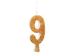VELA ANIVERSARIO N°9 GLITTER DOURADA C/1