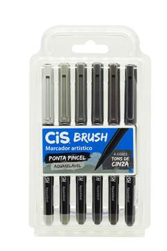 CANETA MARCADOR BRUSH C/6 CORES CINZA