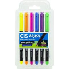 CANETA MARCADOR BRUSH C/6 CORES NEON