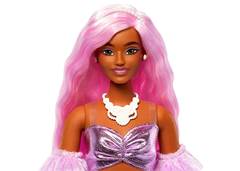 BONECA BARBIE CABELO ROSA VESTIDO BRILHANTE