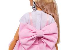 BONECA BARBIE CABELO LOIRO VESTIDO ROSA COM LACO