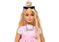 BONECA BARBIE CABELO LOIRO VESTIDO ROSA COM LACO