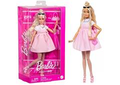 BONECA BARBIE CABELO LOIRO VESTIDO ROSA COM LACO