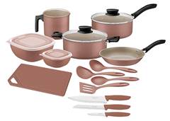CONJ COZINHA 14PCS ALUM MOCACCINO MARROM