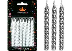 VELA PALITO P/BOLO PRATEADO C/8 SILVER