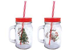 JARRA VIDRO 450ML NATAL C/CANUDO YANG