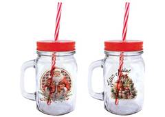 JARRA VIDRO 450ML NATAL C/CANUDO YANG